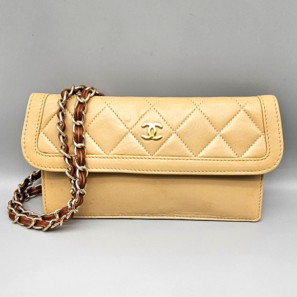 💛Chanel Beige Quilted Leather Purce/Check Wallet💛 - Picture 1 of 17